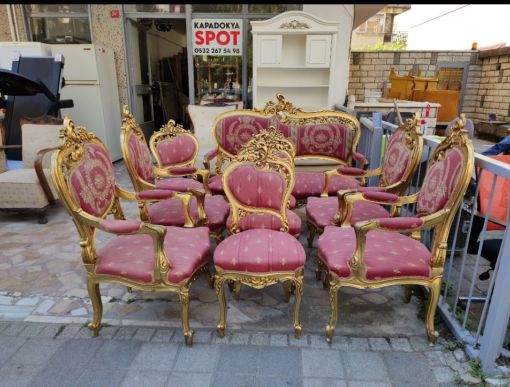  Antika koltuk takımı oymalı altın varak klasik model  koltuk takımı